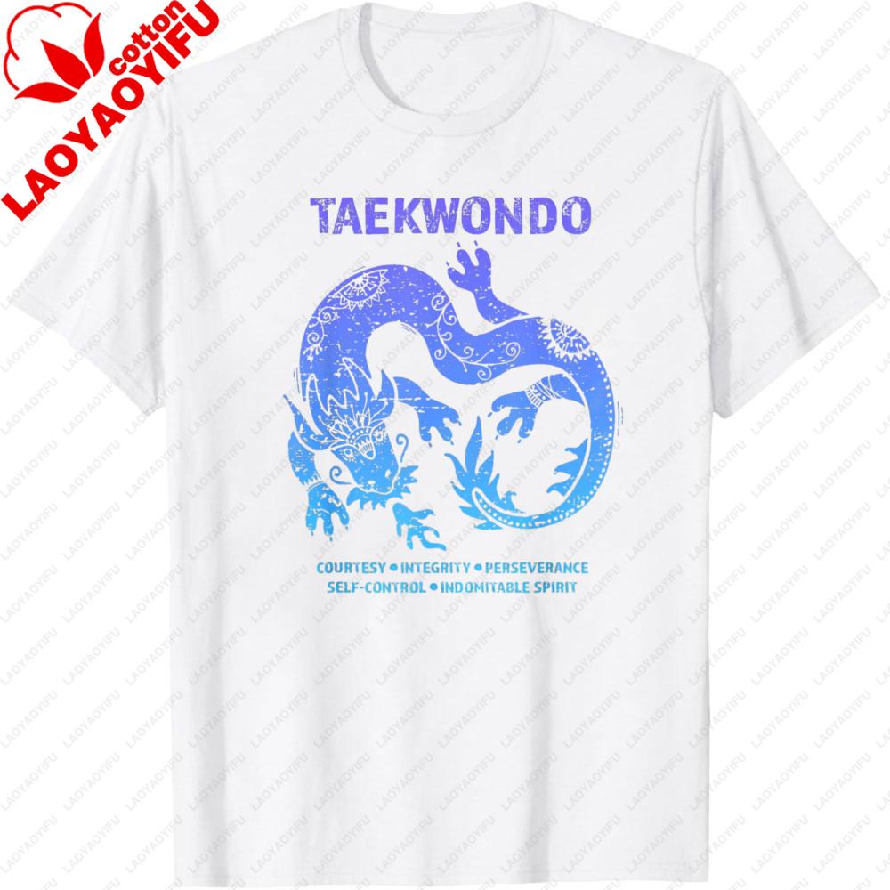 Taekwondo Dragon Design Summer Casual Men TShirt Cotton Short Sleeve Fashion Top for Martial Arts Enthusiasts T Shirt