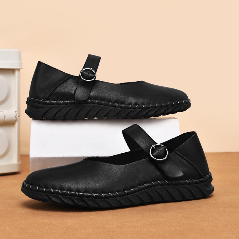 Plus Size Mary Jane Flat Shoes for Women - Handmade Leather Classic Style