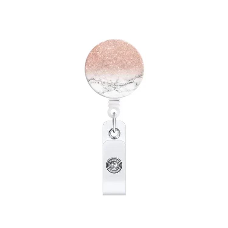 Retractable Badge Holder Reel Clip Marble Print Nurse Exhibition Card Holders Woman Doctor ID Card Chain Clips