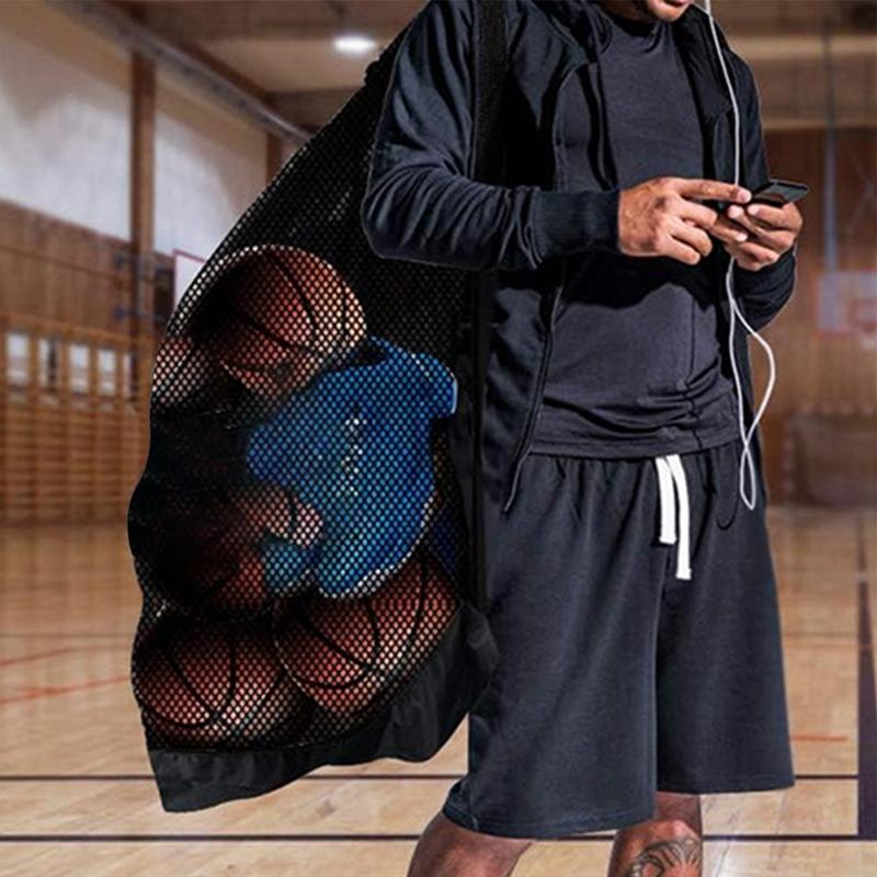Large Capacity Drawstring Sports Bag Mesh Shoulder Bag For Storage Basketball Football Soccer Volleyball Ball Swimming Gea
