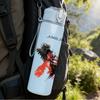 1PC Red winged creature band print 750ml colorful plastic sports water bottle leakproof pop up lid with straw for outdoor work home use