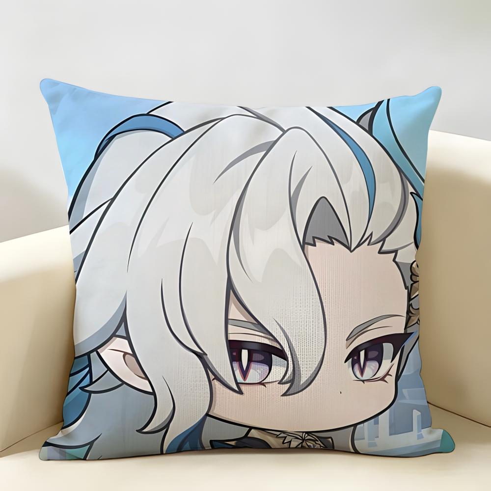 Neuvillette Cute Genshin Impact Cushion Cover Natural Linen Organic Fabric DoubleSided Printing Room Sofa Decor Pillow Case