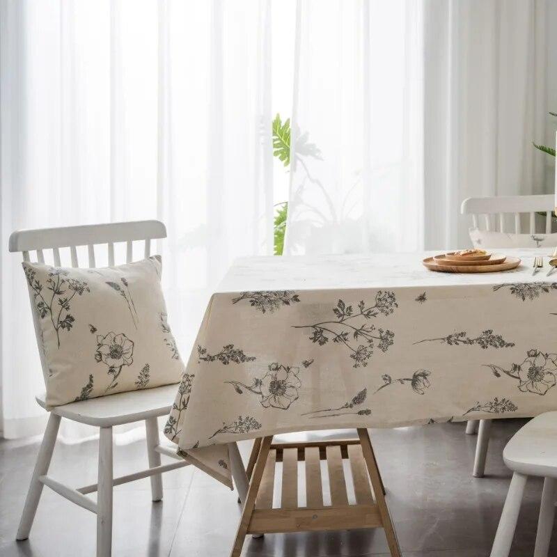 Little Bee Grey Flower Print Sketching Little Fresh Dining Table Cloth