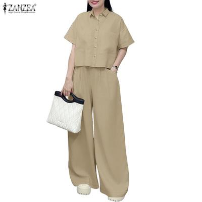 Conjunto de terno casual de duas peças com blusa e calça de manga curta feminina