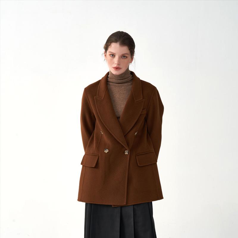 

Жіноче кашемірове пальто Qinghe кашемір 30% кашемір 70% шерсть Жіноче осінньо-зимове кашемірове пальто куртка м яка і тепла S темно-коричневого кольору