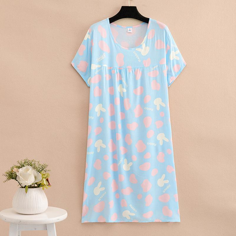 Mom summer dress medium and long pure cotton silk nightdress year-old new Chinese women's knee skirt