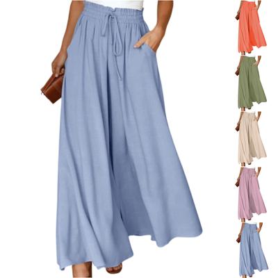 Women's Casual Fashion Elastic Waistband Wide Leg High Waist Long Skirt Pants