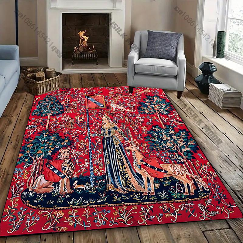Luxury Retro Style Medieval Classic 'The Lady and The Unicorn' Printed Carpet Living Rooms Bedrooms, Sofa Rug, Durable Mat Gifts