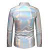 Men Disco Shirt Shiny Golden Sequin Metallic Dress Shirt Lapel Long Sleeve