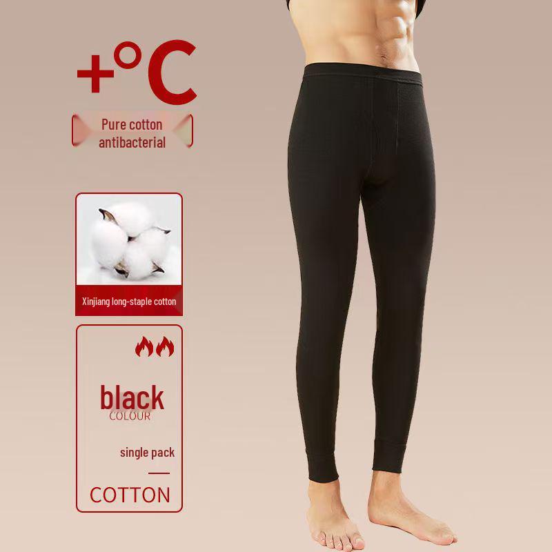 Men s Pure Cotton Thermal Trousers - Loose Fit, Mid-Waist, Plus Size, Warm Base Layer for Autumn/Winter.