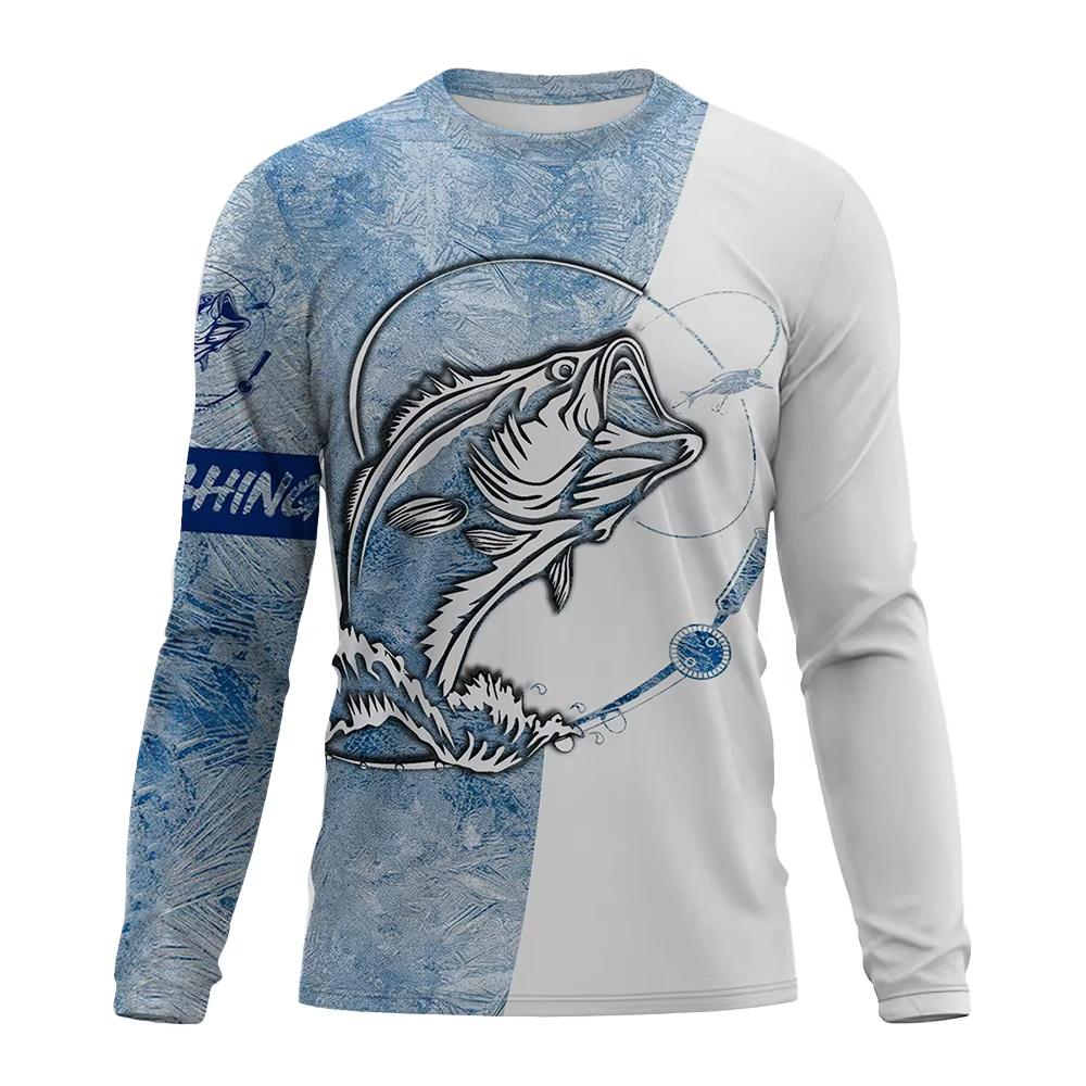 Fishing Graphic Men Fashion Tops Men's Clothing Outdoor Sun Protection Tee Men's Long Sleeve T-Shirt