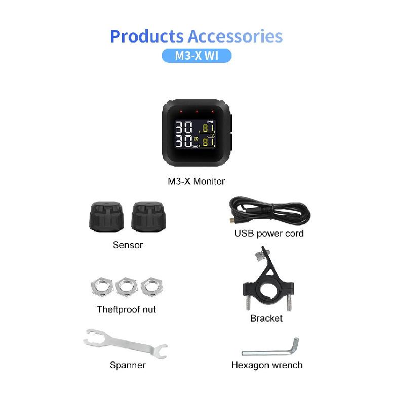 CAREUD Motorcycle TPMS Tyre Pressure Monitoring System LCD Display Magnetic charging With Internal/External Pressure Sensors