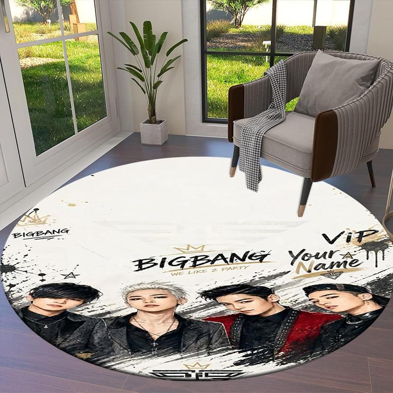 Bigbang Music Custom Name Round Area Rug Carpet Rug For Living Room Bedroom Sofa Playroom Decor Nonslip Floor Mat