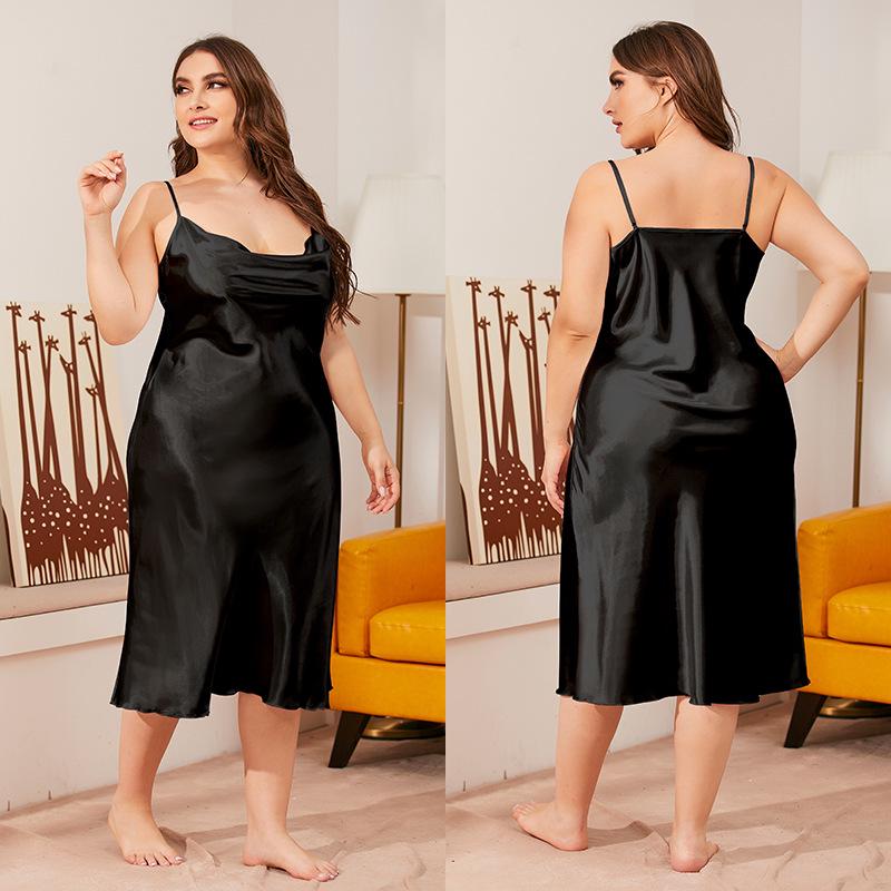 

Yaoting Women s Plus Size Ice Silk Nightdress - Summer Scoop Neck, Spaghetti Strap, Loose Fit, 1630P 1XL