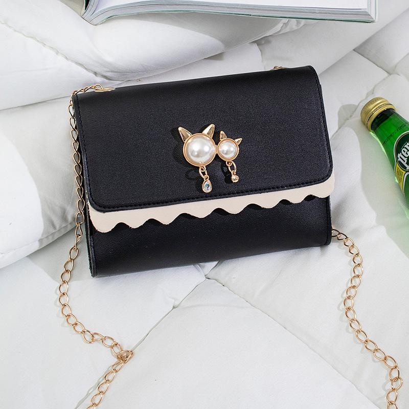 Cat Head Pearl Decorative Wave Lace Chain One Shoulder Crossbody Women's Bag Versatile