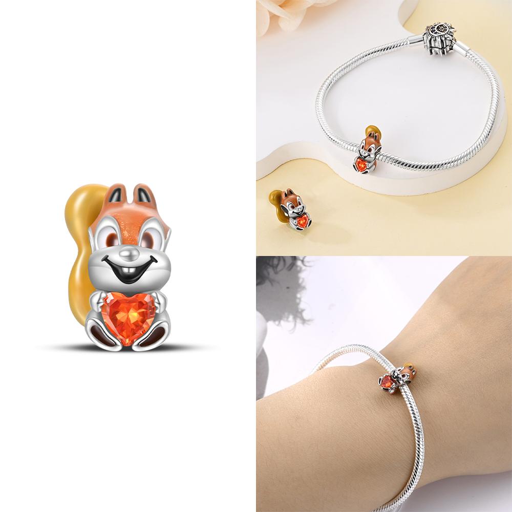 Original Copper Pink Zircon Cats Dogs Red Heart Squirrels Bead Fit Bracelet Women Jewelry Diy Children'S Day Gift