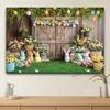 Happy Easter Backdrop Photography AI Scene Wooden House Flowers Rabbit Bunny Eggs Birthday Party Decor Baby Shower Background