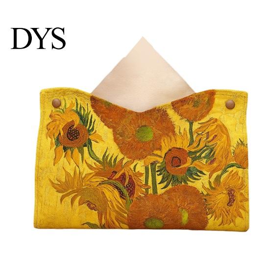 Modern Home Decor Leather Tissue Box Cover, Foldable Desktop Organizer, Oil Painting Style Napkin Holder Case, Storage Facial Paper Organizer