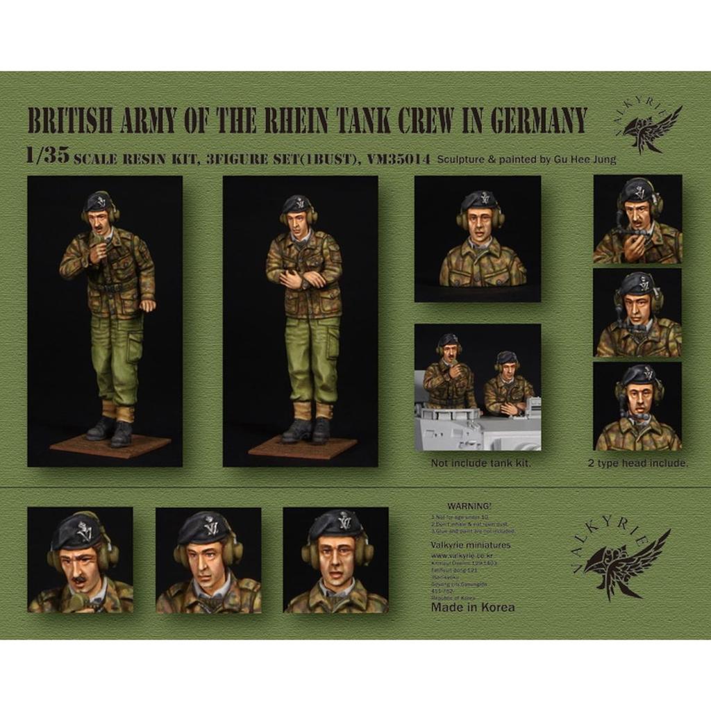 Valkyrie Miniature 1/35 British Army of the Rhine BAOR Tank Crew Set Germany 1960-1970s 2 Figures & 1 Bust Resin Kit VM35014