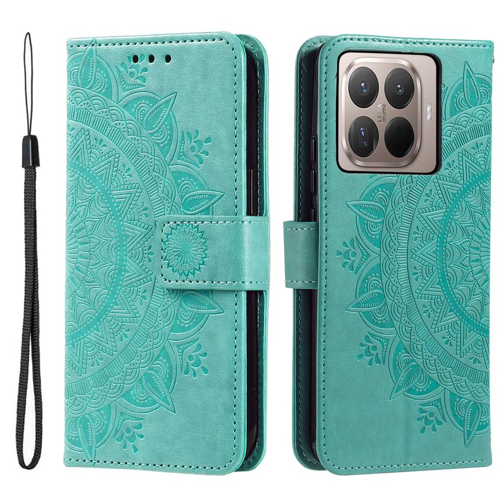 For Xiaomi 15T Pro Stand Case Imprinted Totem PU Leather Wallet Phone Cover with Wrist Strap