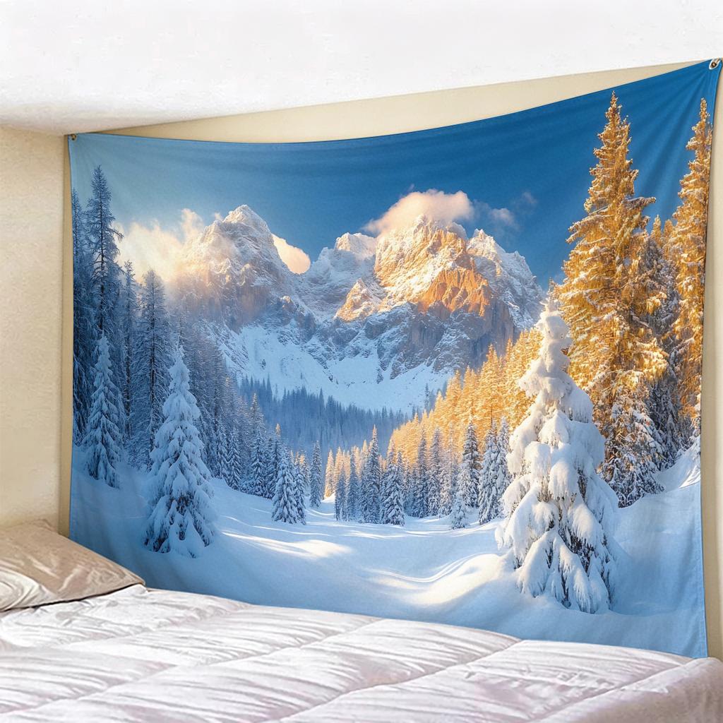 Christmas Psychedelic Tree Landscape Tapestry, Glowing Pink Forest Wall Hanging, Mystical Moon  River Backdrop for Room Decor