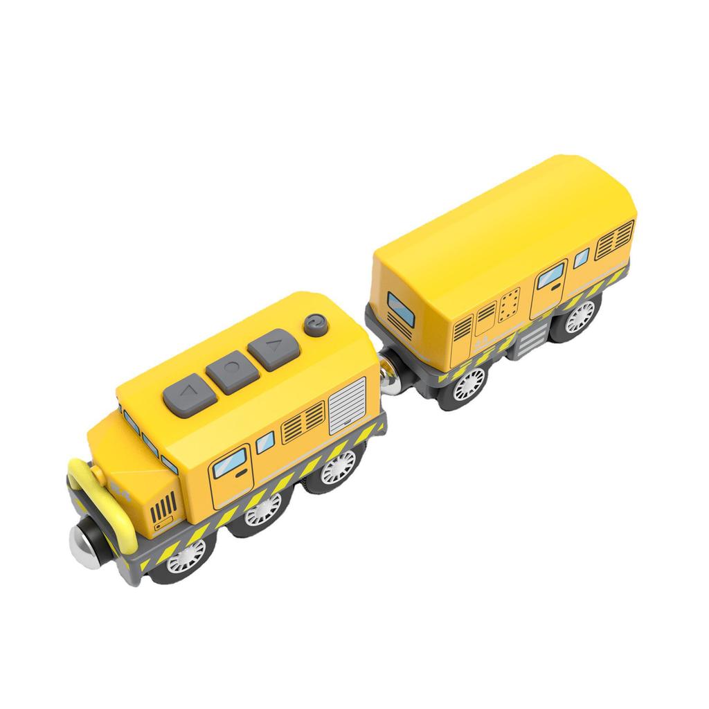 Wooden Rail Train Orange Traction Electric Vehicle Kids Toy Compatible Wooden Building Blocks Scene