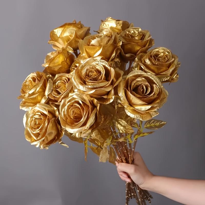 

10pcs Golden Rose Artificial Flowers, 19.68Inch Artificial Flower Arrangement,Wedding Birthday Bride Shower Decoration, Mother s Day Party Decoration 10pcs золотой