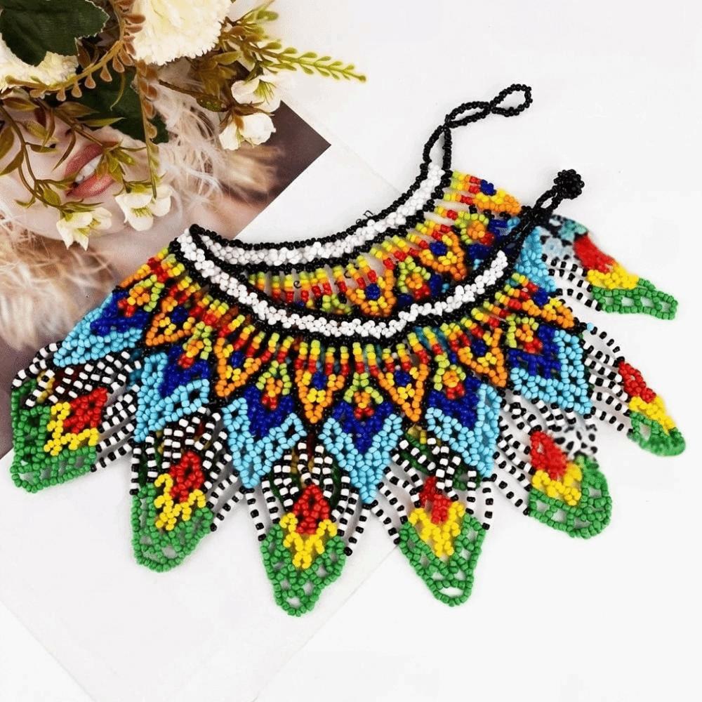 Ethnic Style Bead Chunky Necklace Bohemian Mesh Bib Collar Woven Choker Necklace Women Jewelry