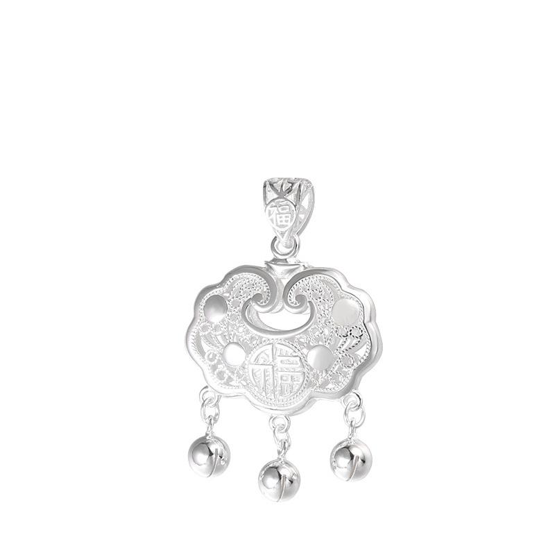999 Sterling Silver Chinese Style Fu Character Longevity Lock Pendant for Women, Children, and Adults – Full Moon Gift 999 Pure Silver