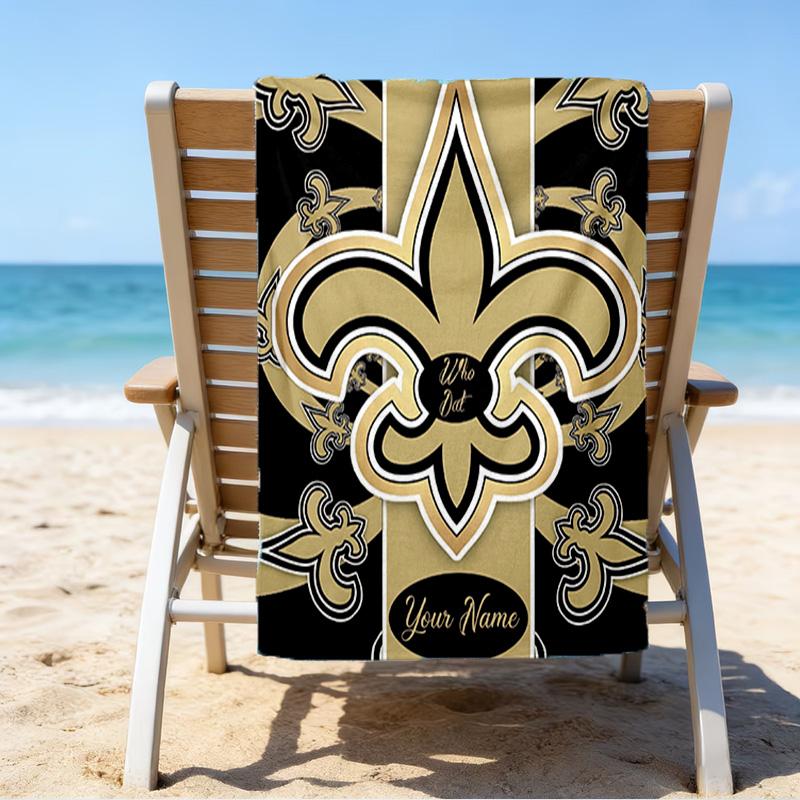 Custom Name Beach Towel Orleans Saints Logo Beach Towel, Soft Microfiber, Gift for Her/Him, Birthday, for Pool, Beach, Travel, Fan gifts