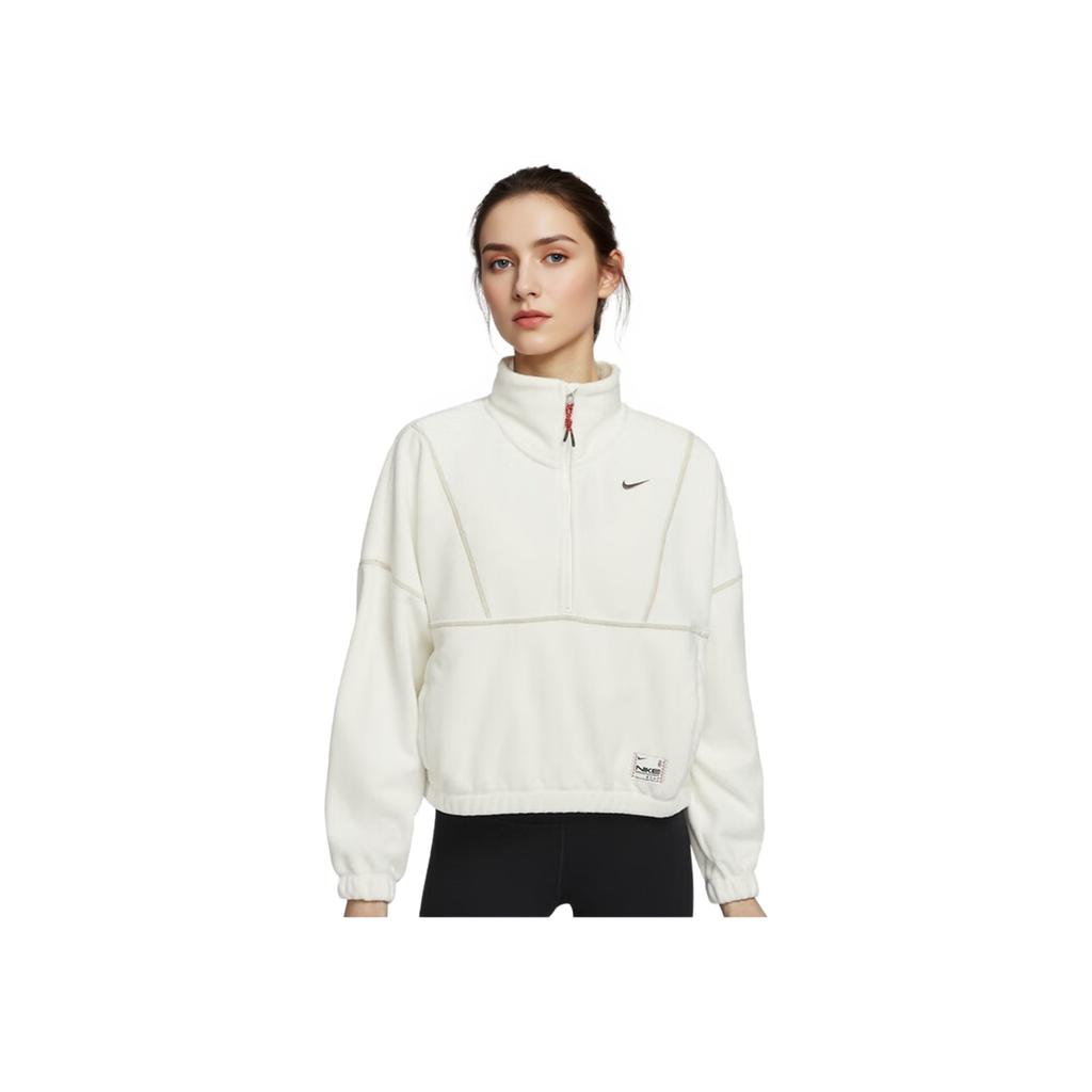Nike Logo Sports Casual Pullover Long Sleeve Half Zip Sweatshirt Women Sweatshirt White HV8465133