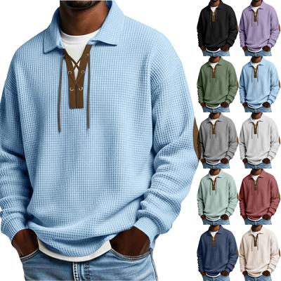 Herren Sweatshirts Retro Lässig Langarm Kragen Golf Pullover Übergroß Western Texturierte Oberteile