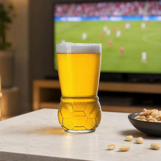 Soccer Beer Glass 460ml Capacity Clear Glass Football Bottom Design Pint Cup Mug