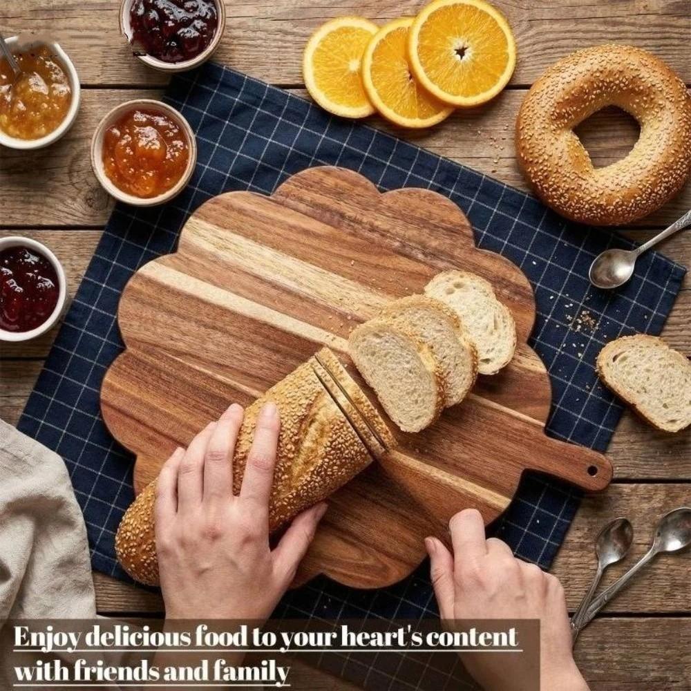 Intricate Handle Wood Cutting Board Scalloped Edge Bread Board Chopping Board Cutting Meat