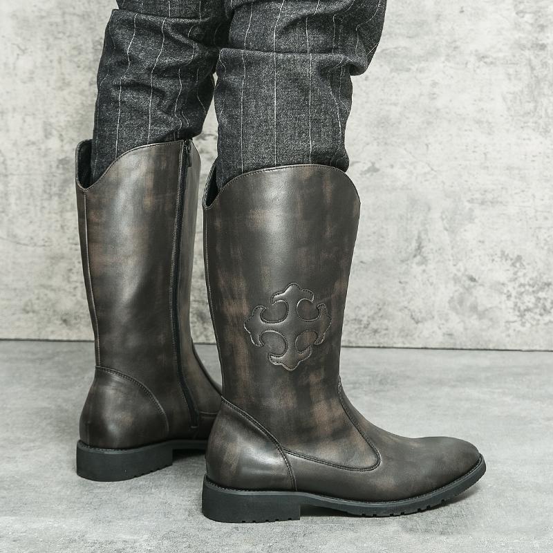 Fashion 2025 Winter Trend Western Denim Boots High-end Men's Leather Boot Pointed Work Boots Handsome Men's Knight Shoes High Top Boots