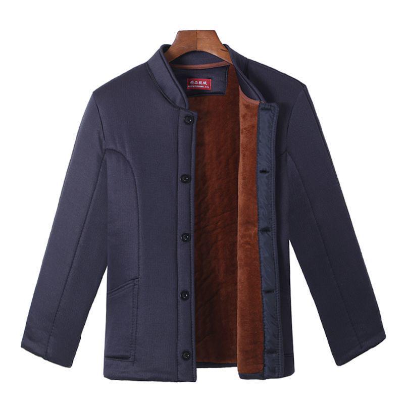 Woodpecker Winter Plus Velvet Dad Suit: Thickened Cotton Jacket & Pants for Middle-Aged & Elderly