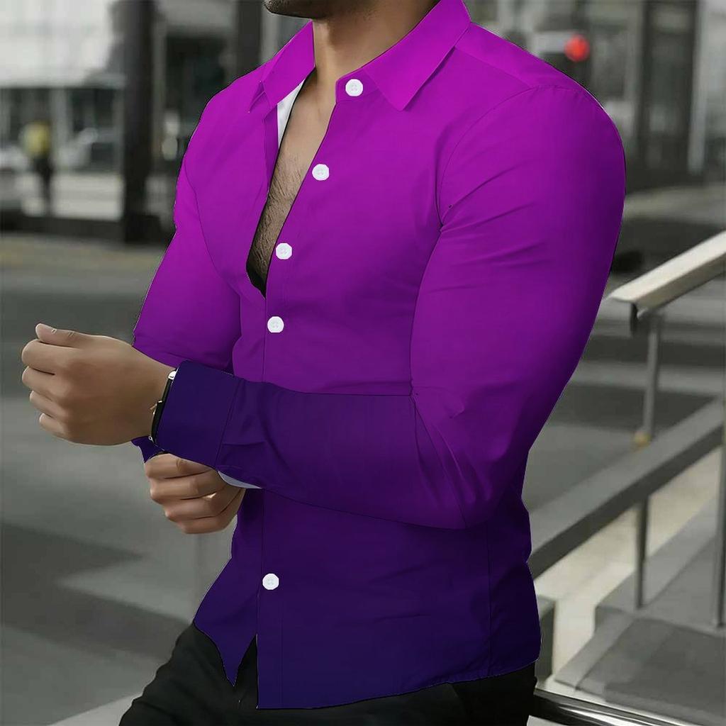 Chemise pour homme à col dégradé violet ton uni manches longues boutonnée
