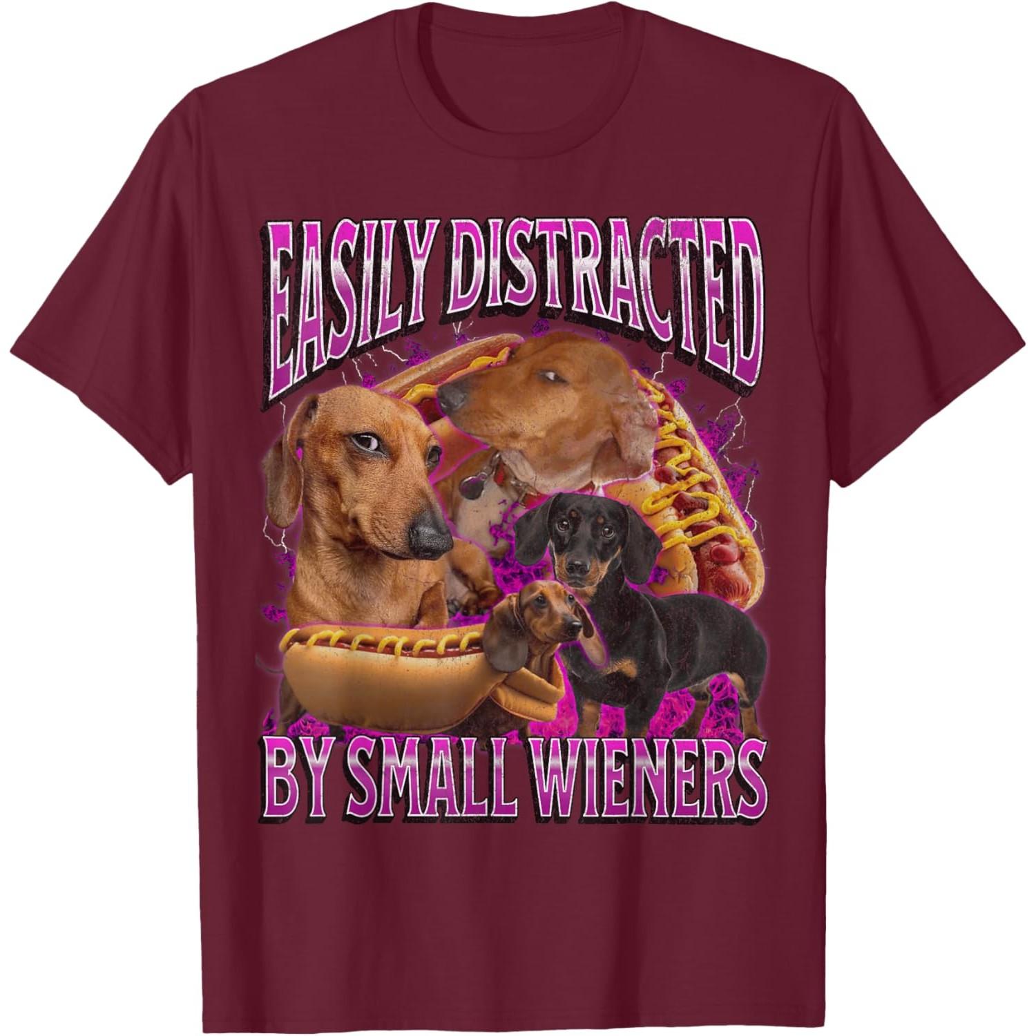 Легко отвлекается на маленьких сосисок Любитель такс Забавная графическая футболка Повседневная хлопковая футболка S