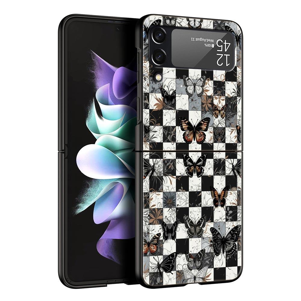 Butterfly Design Hard PC Phone Case For Samsung Galaxy Z Flip 7 6 5 4 Black Cover For Galaxy Z Flip 3 Foldable Fundas Shell Bags