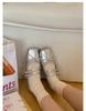 French fairy style silver square head single shoes women's spring and autumn 2025 new bow commuter flat Mary Jane shoes