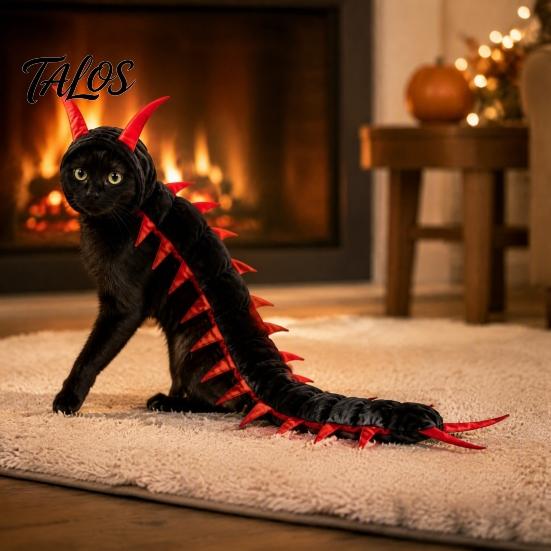 Unique Pet Party Clothing Centipede-Look Cat Costume, Halloween Outfit, Stuffed Plush Segmented Body with Funny Costumes Adjustable Straps,