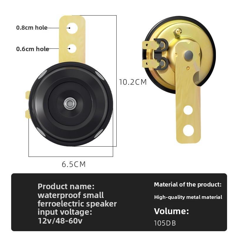 Universal 12V, 48V, 60V electric vehicle horn for waterproof and loud sound modification of motorcycle three-wheeler horn