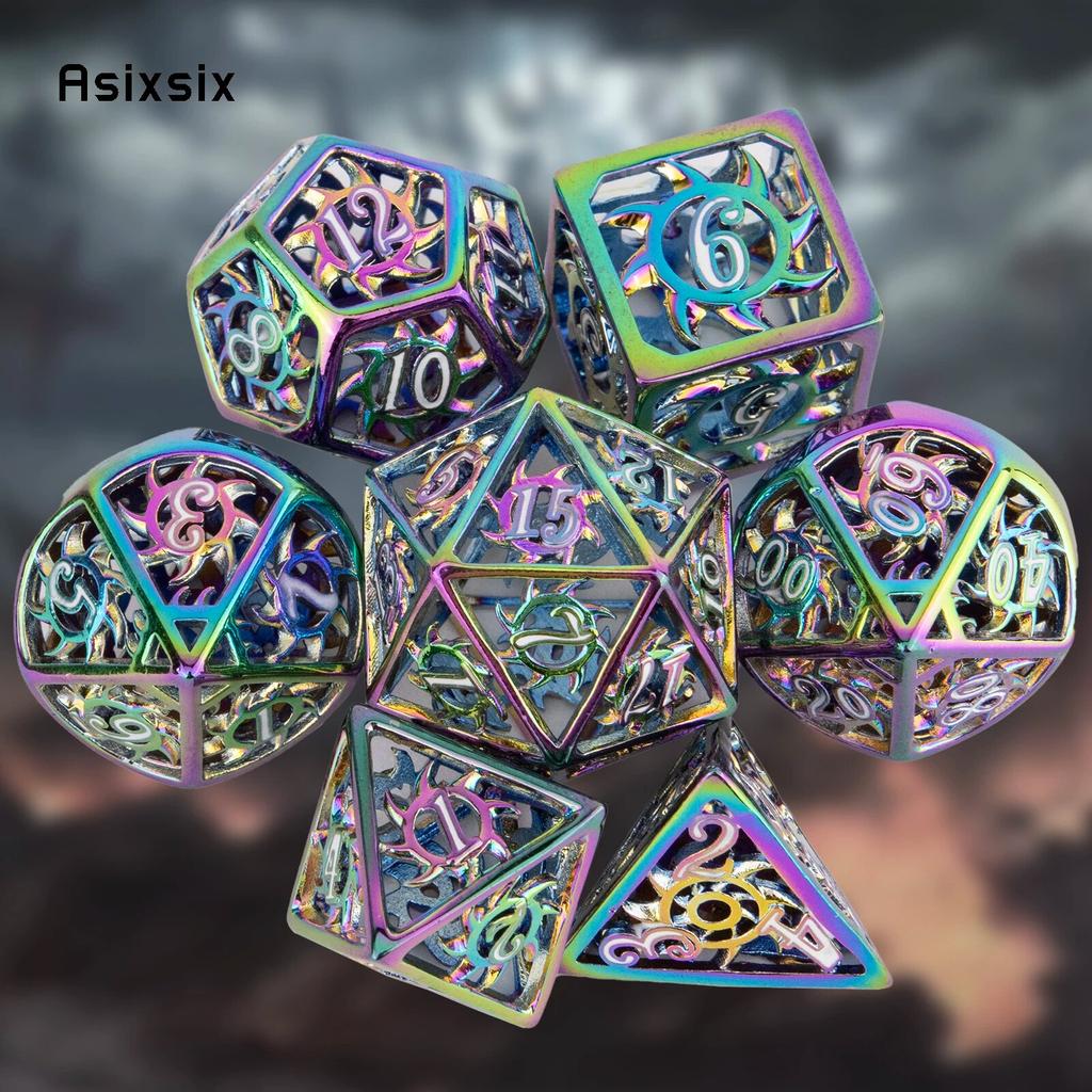 7 Pcs Colorful  Rotary Cyclone Metal Dice Hollow Metal Polyhedral Dice Set Suitable for Role-Playing RPG  Board Game Card Game