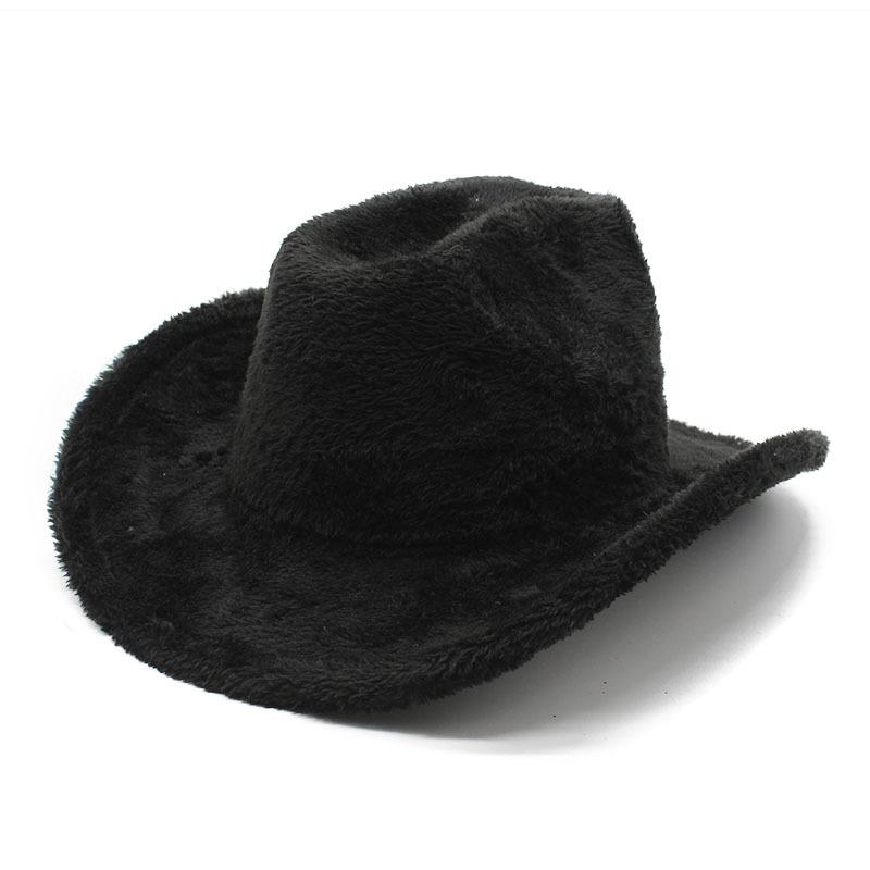 Imitation Rabbit Fur Western Cowboy Hat Woolen Hat Men'S And Women'S Top Hats Big Brim Shading Felt Hat