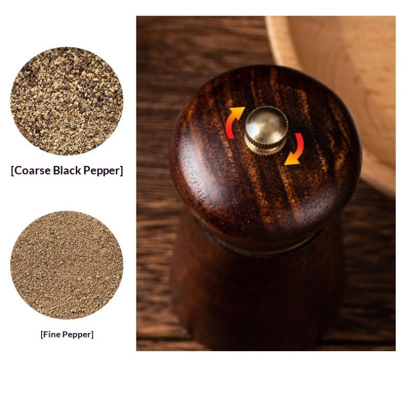 Holzpfeffermühlen Salz- und Pfeffermühle 5/8 Zoll Gewürzpfeffermühle mit verstellbarer Keramik-Handheld-Kräuter-Gewürzmühlen