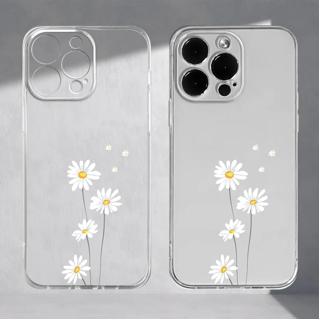 Fresh daisy transparent phone case suitable for iPhone 17 16 15 14 13 12 11 Pro/Max/Plus anti drop and shockproof back cover