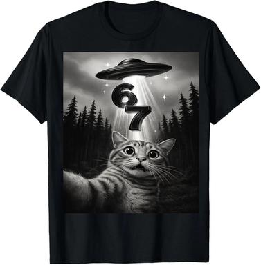 Divertente T-Shirt Meme Gatto Selfie UFO Gen Alpha Slang Top Regalo Tee 67 Sei Sette 6 7