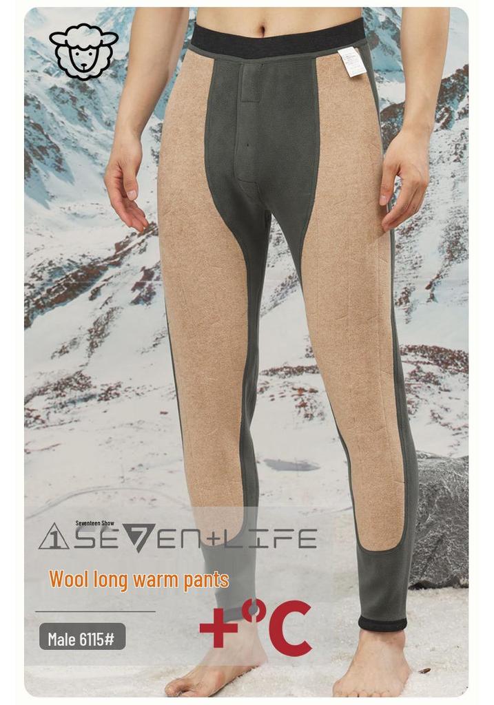 Men's Wool Camel Hair Long Leg Warmers with Knee Pads, Thickened Plus Velvet Cotton Layer, Women's Black Base Layer Pants for Autumn
