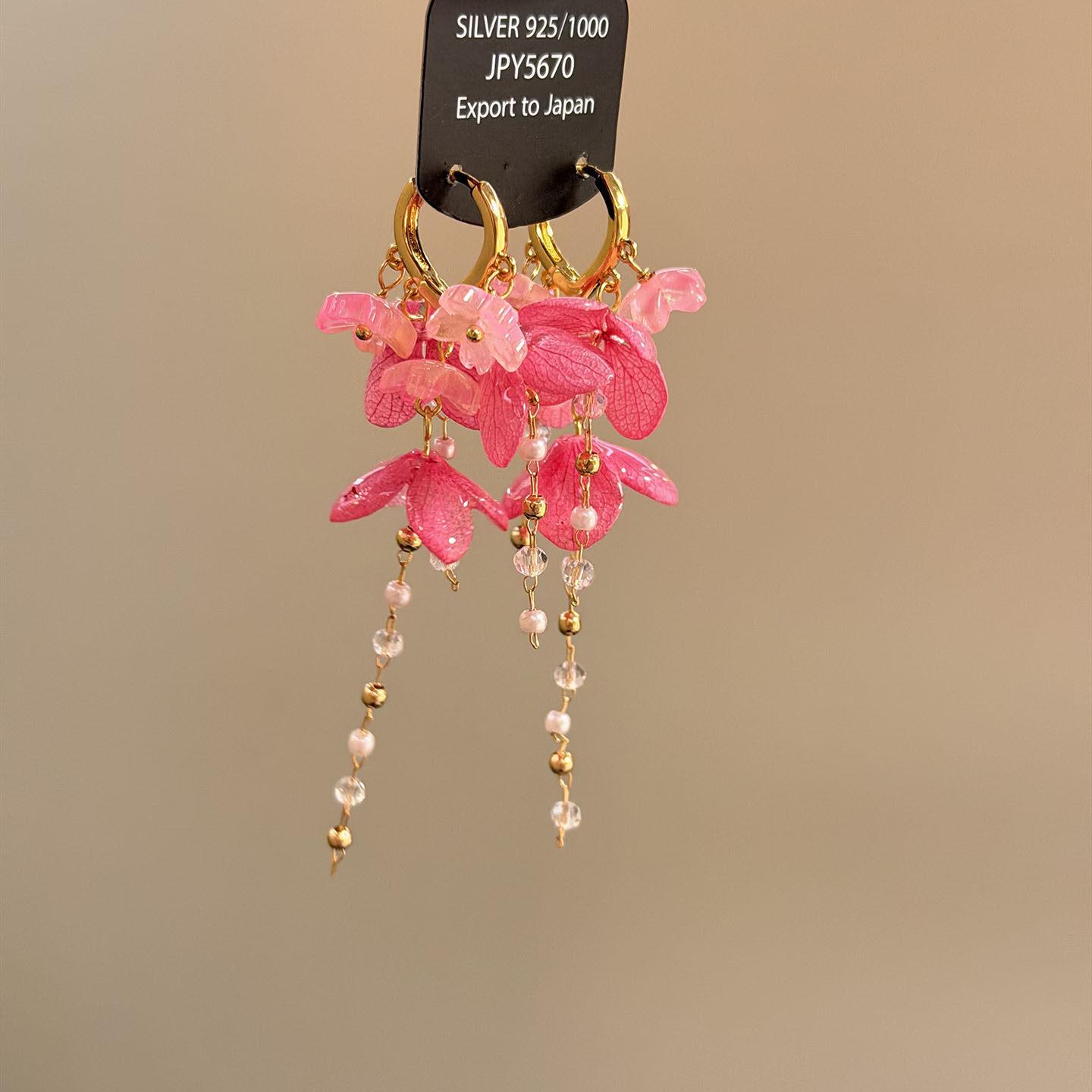 

Lily of the Valley Blossom~ Pink Flower Tassel Earrings Women s Niche Premium Ear Buckles Holiday Style Unique and Beautiful Earrings