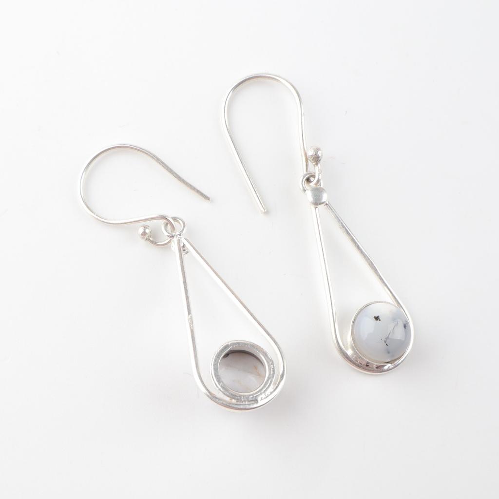 Dendritic Opal Gemstone 925 Sterling Silver Jewelry Handcrafted Earrings 1.76" EE-126-30